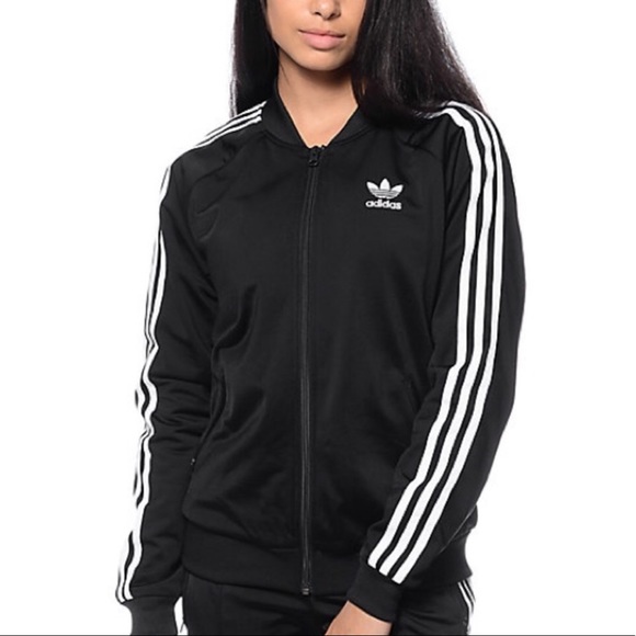 adidas original three stripe track jacket with vintage logo in black
